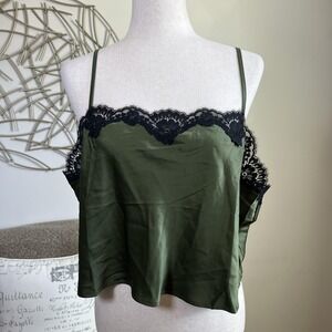 Victorias Secret Satin Lace Camisole Tank Top Green Lingerie Y2K Goth Coquette